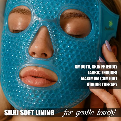 Vista 7 de Máscara facial de gel frío y caliente, reduce las ojeras hinchadas, bolsas debajo de los ojos, migrañas, alivio del estrés, paquete de terapia