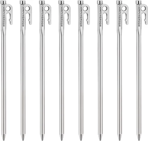 Vista 9 de CAMPINGMOON 7.87 pulgadas 8 piezas de acero inoxidable martensítico 420J2 endurecido forjado estaca estaca estaca de potencia ideal para suelo duro