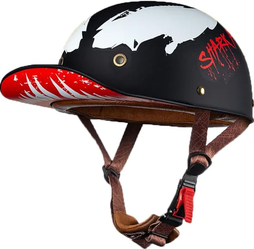 Vista 11 de Casco de motocicleta de estilo alemán abierto para hombres y mujeres, casco retro de béisbol, certificado por DOT, con protección solar, casco