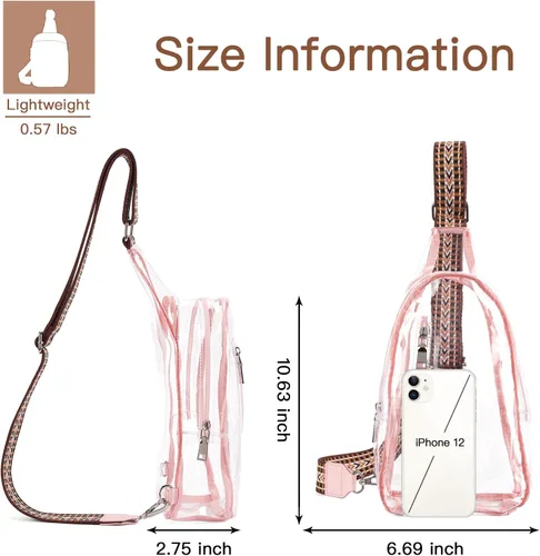 Vista 5 de Telena Bolsa bandolera transparente, cangurera transparente aprobada para estadios, bolsa cruzada para mujer, bolsa de pecho transparente resistente