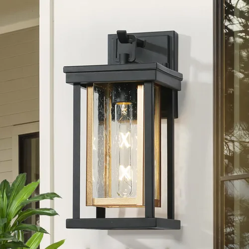 Vista 11 de Luces de pared negras para exteriores, moderna linterna de pared exterior de granja con pantalla de vidrio esmerilado, luces cuadradas resistentes a