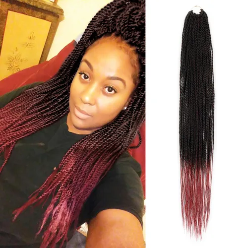 Vista 13 de AU-THEN-TIC Cabello senegalés con trenzas de ganchillo de 22 pulgadas, paquete de 2 paquetes de 40 mechones por paquete, extensiones de cabello