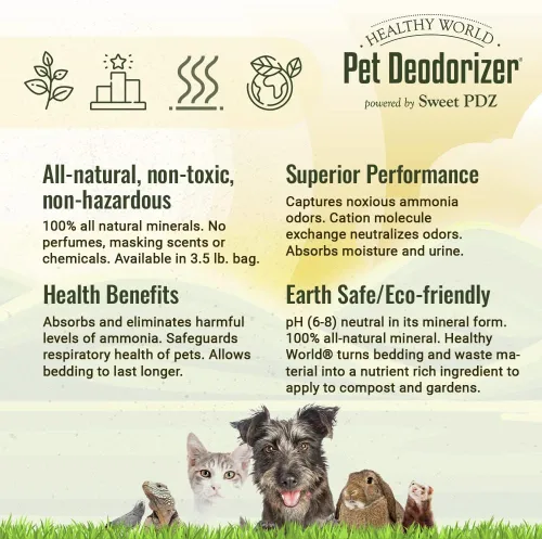 Vista 4 de Sweet PDZ - Desodorizador para mascotas Healthy World - Aditivo para hábitat y caja de arena para mascotas - 3.5 libras