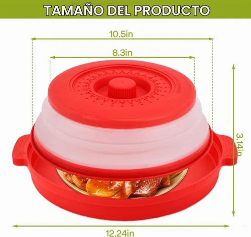 Vista 6 de Cubierta de salpicaduras para microondas para alimentos con placa base antiquemaduras, plástico grande y silicona ventilada para evitar quemaduras