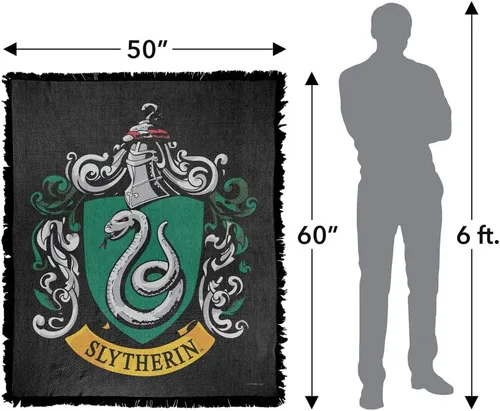 Vista 2 de Manta de Harry Potter, 50 x 60 pulgadas, tapiz tejido de mezcla de algodón con flecos de Slytherin