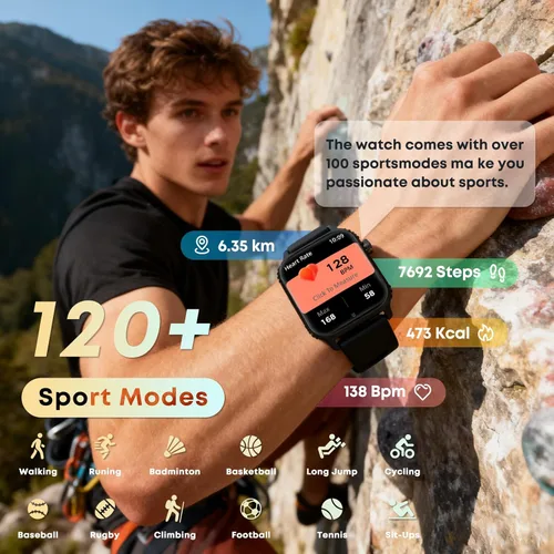 Vista 2 de Reloj inteligente para hombres, más de 120 modos deportivos con pantalla táctil HD de 1.83 pulgadas, monitor de sueño, impermeable IP67, llamada