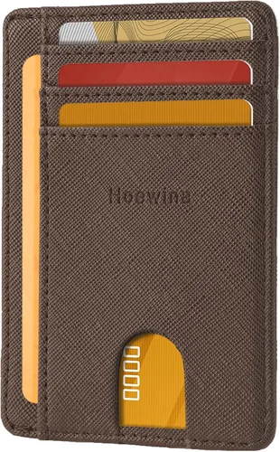 Vista 15 de Hoewina Cartera delgada para hombre, bolsillo frontal minimalista con bloqueo RFID, billetera de cuero delgada para tarjetas de viaje, regalos