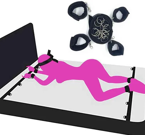 Vista 2 de Kit de sujeción de amarre para cama de tamaño King Queen correas de cama para adultos, tobilleras y muñequeras, pulseras sexuales para mujeres