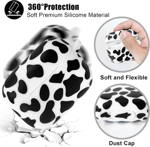 Vista 3 de Funda para Airpods Pro con llavero, funda protectora completa inspirada en lindo diseño de vaca, catalizador, de silicona, para mujeres, hombres