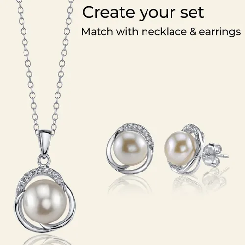 Vista 4 de The Pearl Source 8mm & 9mm Freshwater Cultured Pearl & Cubic Zirconia Johnson Pendant & Earrings for Women