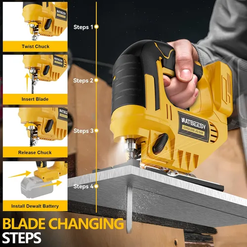 Vista 8 de Sierra caladora compatible con batería Dewalt de 20V Max, herramienta de sierra caladora inalámbrica sin escobillas NATBEESY, luz de trabajo LED