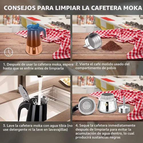 Vista 8 de 2 tazas de 3.4 fl oz Moka Pot de acero inoxidable, cafetera para estufa, cafetera italiana, estilo clásico, Greca Café, máquina de moca para Negro