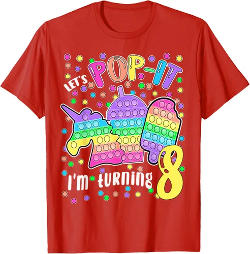 Vista 104 de Let's Pop-it I'm turning 8 Colorful 8th Birthday - Camiseta para niña, Negro
