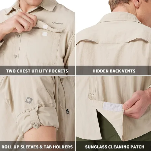 Vista 5 de NAVISKIN Camisas de pesca con protección solar para hombre, camisas de manga larga UPF 50+, camisas de sol para hombre, PFG senderismo, viajes