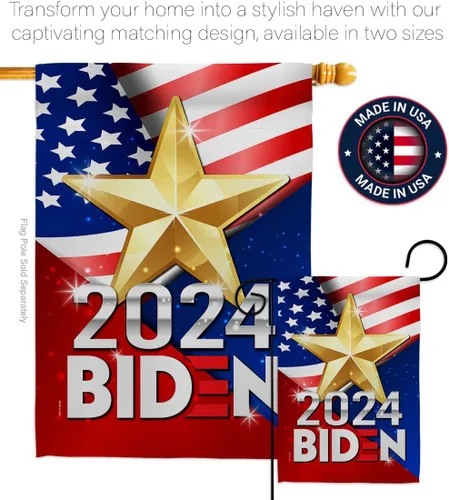 Vista 4 de Biden Harris bandera de jardín con bandera de voto, soporte de pared para el presidente patriótico demócrata republicano de la fiesta de té