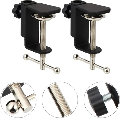 Vista 9 de Happyyami Accesorios de mesa 2 unids C forma escritorio montaje abrazadera micrófono suspensión brazo tijera brazo soporte soporte con tornillo