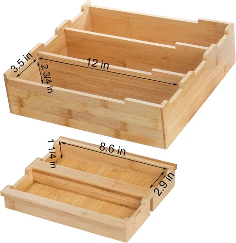 Vista 3 de Organizador de Cajones de Cocina de Bambú Okllen, Organizador de Utensilios Apilable de 2 Niveles, Organizador de Cubiertos para Almacenamiento