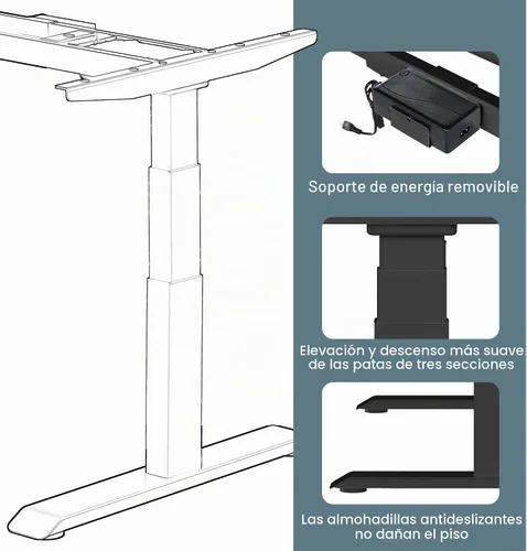 Vista 5 de Fromann Marco de escritorio eléctrico de doble motor, patas de 3 niveles, altura ajustable, con puertos USB A+ C, base de escritorio para el hogar