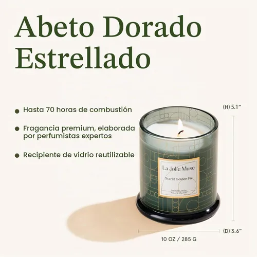 Vista 5 de LA JOLIE MUSE Starlit - Vela perfumada de abeto dorado, pino, cedro y bálsamo de abeto, 75 horas de combustión, cera de soja natural, vela