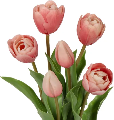 Vista 19 de 24 tulipanes rosas – Flores artificiales – Tulipanes artificiales de 13.5 pulgadas para el día de la madre, jarrón, centros de mesa, hogar, ramo