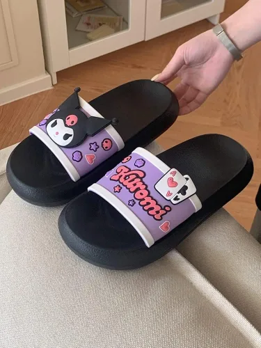 Vista 3 de Kuromi - Pantuflas de dibujos animados Kawaii para mujer, sandalias de nube para interiores y exteriores, antideslizantes, zapatos de ducha