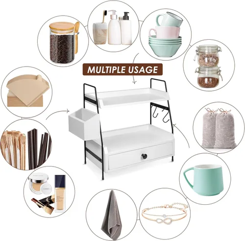 Vista 7 de Accesorios de barra de café y organizador de encimera, organizador de estación de café, organizador de estante de encimera de cocina, almacenamiento