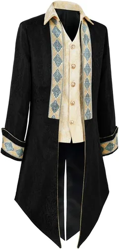 Vista 4 de Apocrypha Abrigo medieval steampunk para hombre, chaqueta victoriana de piratas victorianas