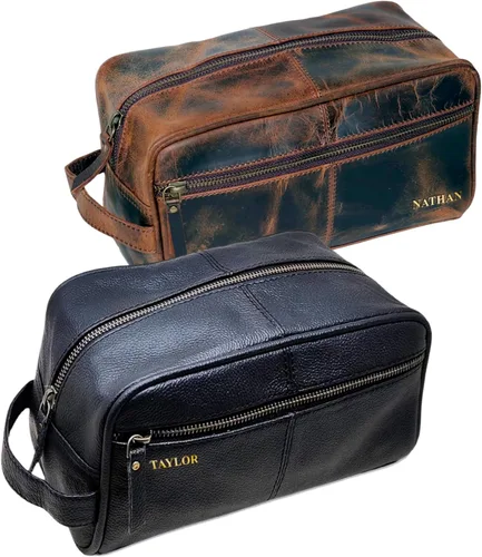 Vista 10 de jaald Neceser de cuero genuino negro de lujo para hombre, kit de ducha, bolsa de afeitado y aseo para viajes, padrinos de boda, regalo para hombres