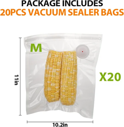 Vista 2 de 20 bolsas selladoras al vacío para alimentos, bolsas reutilizables con cremallera al vacío sin BPA con válvula de aire mejorada, bolsas