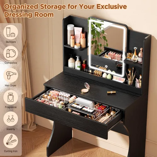 Vista 3 de Escritorio de maquillaje pequeño iluminado negro