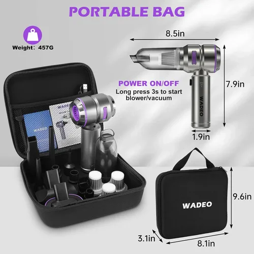 Vista 4 de WADEO Aspiradora de mano inalámbrica, 4 en 1 21000 PA sin escobillas para automóvil y 210000 rpm, soplador de aire de batería de 7500 mAh