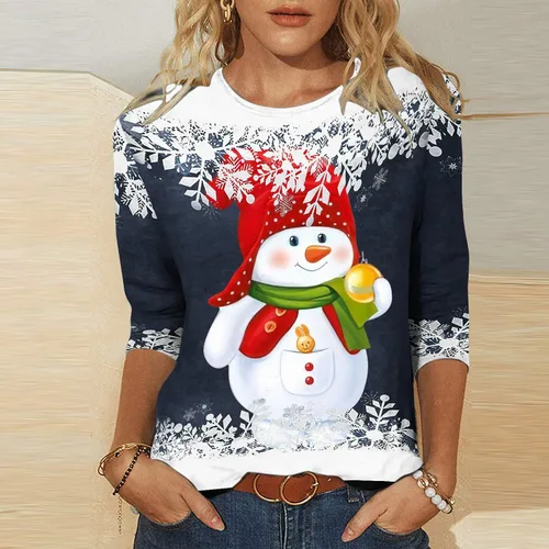 Vista 2 de Ceboyel Camisetas gráficas de Navidad para mujer, camisas de manga 34, blusas elegantes y modernas, camisetas divertidas para las fiestas