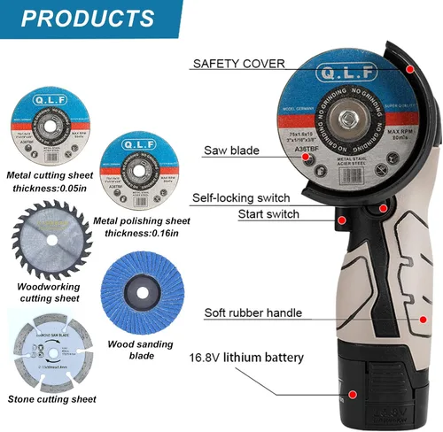 Vista 4 de ZFULVO Kit de amoladora angular de cepillo inalámbrico, mini herramienta de molienda angular eléctrica de 19500 rpm con 2 baterías de 16.8 V 2000