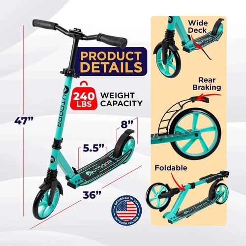 Vista 2 de Patinete Cruiser para exteriores a partir de 6 años, para niños, adolescentes y adultos, carga máxima de 250 libras, plegable, ruedas de 8 pulgadas