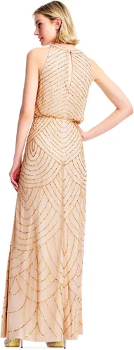 Vista 2 de Adrianna Papell Vestido estilo blusa con cuentas Art Deco para mujer con escote halter