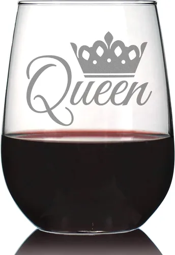 Vista 5 de Custom Queen – Funny Personalized Stemless Wine Glass, Large Glasses, Etched Sayings, Gift Box - Customized Wine Glass Gift