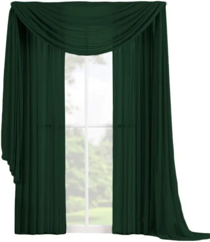 Vista 21 de Decotex Juego de 3 cortinas de gasa transparente para ventana, incluye 2 paneles y 1 bufanda a juego (120 pulgadas de largo, chocolate)