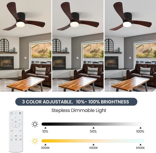 Vista 4 de GESUM Ventilador de techo de 42 pulgadas con control remoto de luces, ventilador de techo de perfil bajo con 3 aspas de madera de nogal, reversible