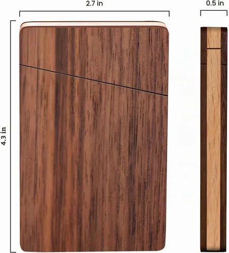 Vista 4 de Tarjetero de madera portafolios de tarjetas de visita estuche de madera para tarjetas de nombre tarjetero de nuez con cierre magnético portátil