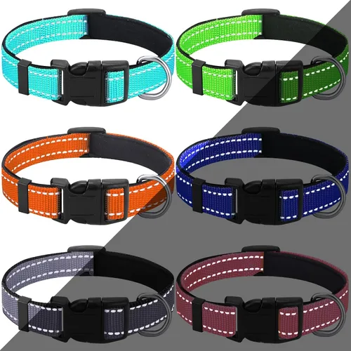 Vista 8 de 6 collares reflectantes para perro, collar de cachorro pequeño, nailon suave ajustable Bright