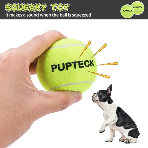 Vista 3 de PUPTECK Pelotas de tenis chirriantes para perros, juguetes de pelota hinchable de entrenamiento de 2.5 pulgadas, paquete de 12 paquetes para perros