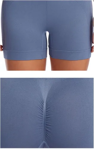Vista 5 de Conjuntos de entrenamiento para mujer, 2 piezas, acanaladas, sin costuras, ombligueras, cintura alta, conjuntos de leggings de yoga, conjuntos