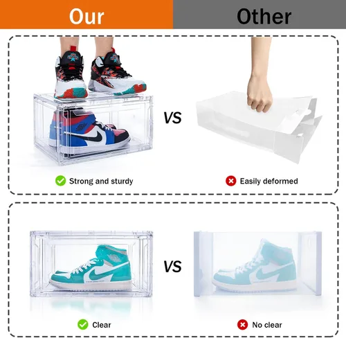 Vista 5 de Paquete de 6 cajas de zapatos transparentes apilables, cajas grandes de almacenamiento de zapatos, cajas de zapatos de acrílico que ahorran espacio
