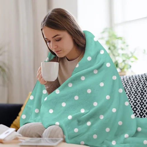 Vista 8 de Manta de felpa de lunares blanco aguamarina, suave y acogedora, manta de franela para todas las estaciones, para sofá, cama, 40 x 50 pulgadas