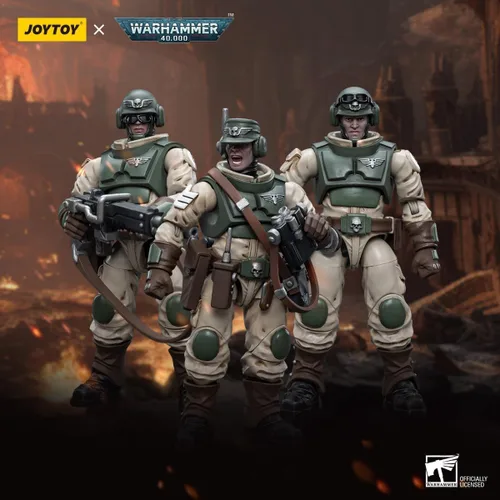 Vista 9 de LEBOO JOYTOY Warhammer 40K Astra Militarum Equipo de artillería con pistola de campo Bombast escala 1:18 coleccionable Joy Toy Figura de acción