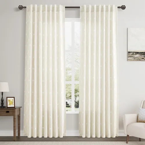 Vista 16 de Cortinas oscurecedoras de habitación con patrón geométrico negro de 80 pulgadas de largo para sala de estar, juego de 2 paneles, decoración clásica