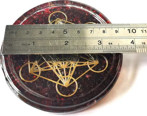 Vista 7 de Gran 4 "Garnet Cristales Metatron's Cube Merkaba Coaster Placa de Carga de Agua Cúpula Energética