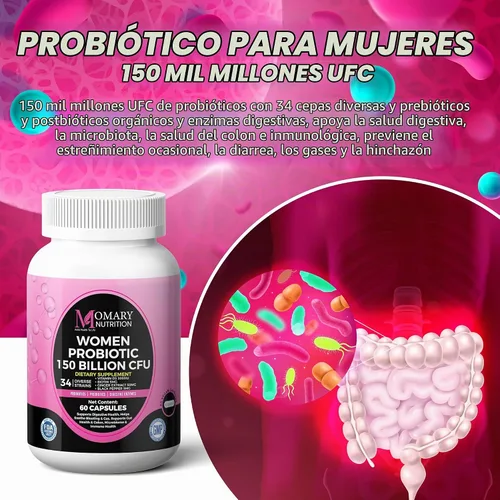Vista 5 de Complejo biológico 9 en 1 para mujeres – 150 mil millones de probióticos UFC con 34 cepas diversas, prebióticos orgánicos, postbióticos, enzimas