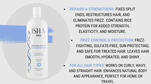 Vista 3 de Sistema de tratamiento de queratina, sin sulfatos ni parabenos, perfecto para cabello tratado con queratina, infundido con aceite de coco, para todo