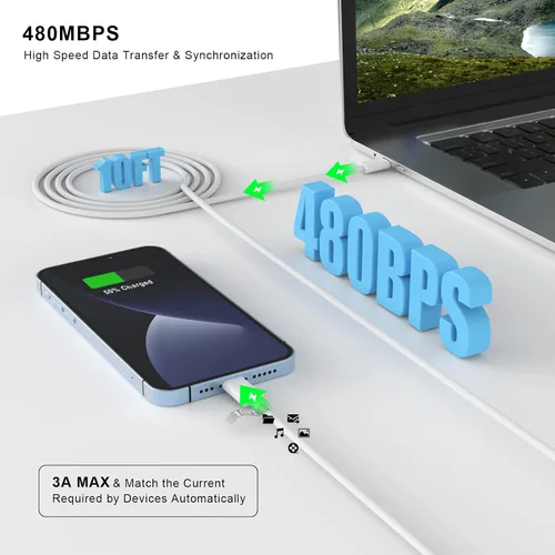 Vista 6 de Cargador para iPhone 17 Pro Max de carga rápida, bloque de carga rápida USB C de 40 W con cable de carga tipo C de 10 pies para iPhone 17/17 Pro/17
